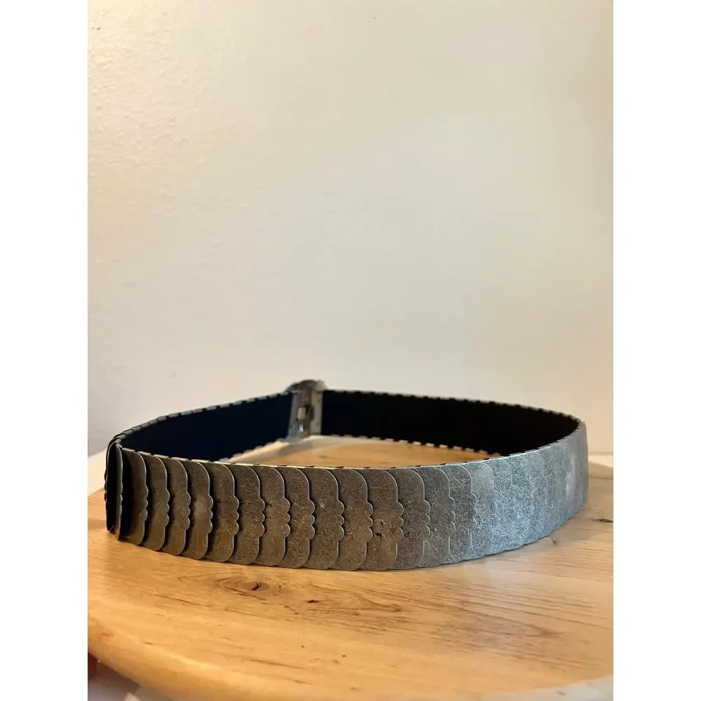 Vintage 90s Western Silver Chunky Chain Link Stretchy Belt Size Medium/Large
